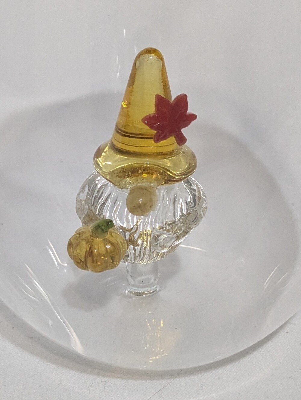 Fall Gnome Pumpkin Handblown Stemless Wine Glass Thanksgiving Halloween Single